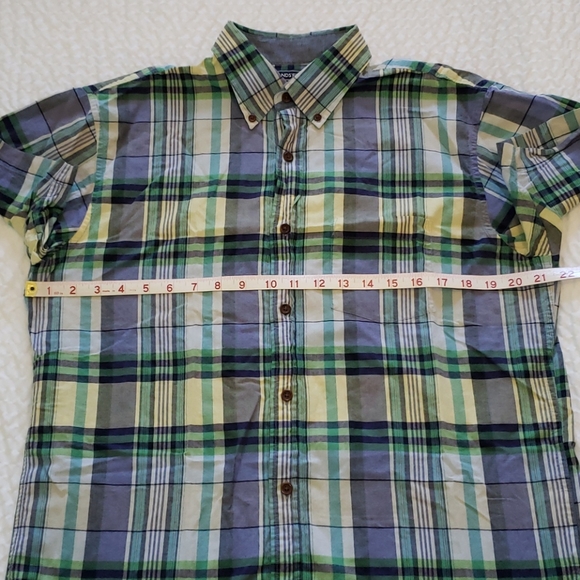 Lands End Plaid Short Sleeve Button Down Blue Gree - Picture 6 of 10